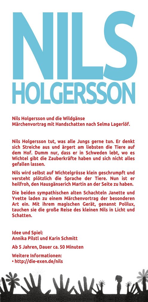 Download: Nils Holgersson, Puppen- und Schattentheater nach Selma Lagerlöf: der Flyer.