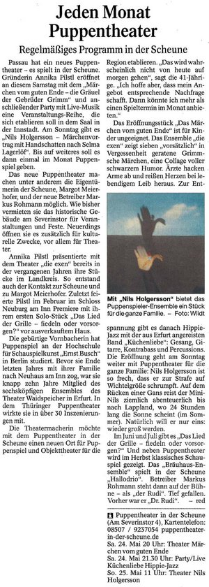 Passauer Neue Presse: jeden Monat Puppenthater